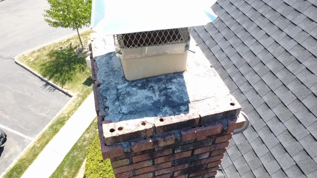 Chimney crown and cap, aerial rooftop view