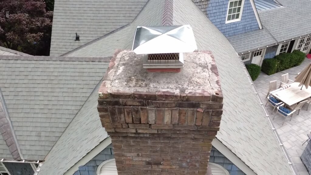 Chimney crown and cap from a rooftop angle