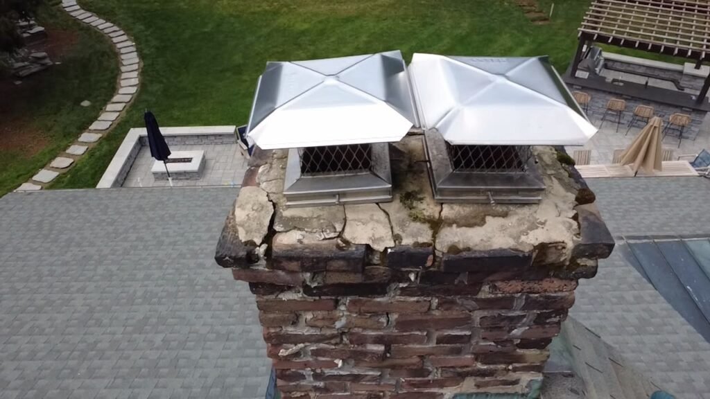 Chimney corner detail showing brick and crown condition
